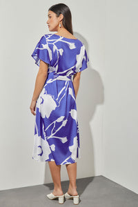 Plus Size Shift Below Knee Dress - Belted Floral Crepe de Chine | Ming Wang