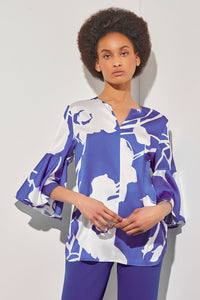 Split V-Neck Blouse - Floral Crepe de Chine | Ming Wang