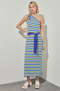 Column Maxi Dress - One-Shoulder Chevron Soft Knit | Ming Wang