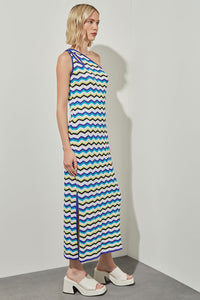 Column Maxi Dress - One-Shoulder Chevron Soft Knit | Ming Wang