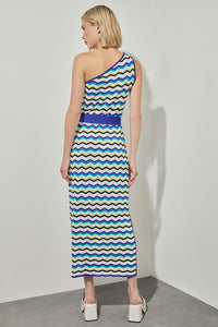 Column Maxi Dress - One-Shoulder Chevron Soft Knit | Ming Wang