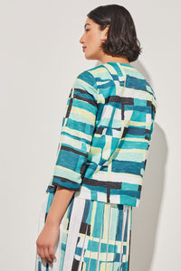 Plus Size Zip-Front Jacket - Collarless Abstract Woven | Ming Wang