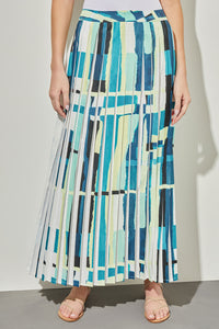 Maxi A-Line Skirt - Abstract Pleated Woven | Ming Wang