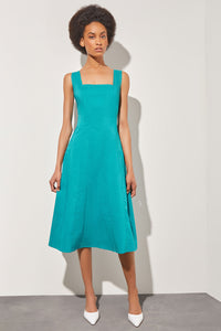 Fit & Flare Midi Dress - Square Neck Cotton Blend, Bermuda meison Fit & Flare Midi Dress - Square Neck Cotton Blend, Bermuda meison