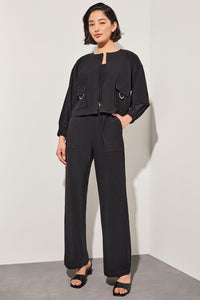 Relaxed Fit Jacket - Drop Shoulder Deco Crepe, Black | Ming Wang