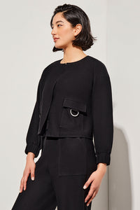 Plus Size Relaxed Fit Jacket - Drop Shoulder Deco Crepe, Black | Ming Wang