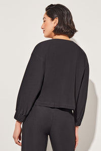 Relaxed Fit Jacket - Drop Shoulder Deco Crepe, Black | Ming Wang