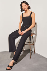 Belted Jumpsuit - Sleeveless Deco Crepe, Black | Ming Wang