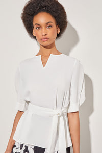 Split V-Neck Blouse - Cold-Shoulder Sleeves Crepe de Chine | Ming Wang