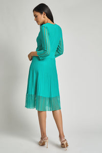 fit and flare emerald green dress Exude Gleaming Fit & Flare Dress with Long Sleeves (Emerald Green)