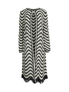 Heritage Fit Jacket - Chevron Fringe Trim Intarsia Knit, Black/White | Meison Studio Presents Misook