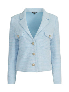 Modern Fit Lapel Collar Jacket - Tweed Knit, Caribbean Mist/White | Meison Studio Presents Misook