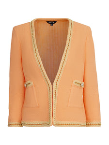 Open Front Heritage Fit Jacket - Burnout Knit Chain Trim, Peach Blossom/Pale Gold | Meison Studio Presents Misook