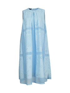 Midi Tent Dress - Sleeveless Eyelet Detailed Woven, Caribbean Mist | Meison Studio Presents Misook