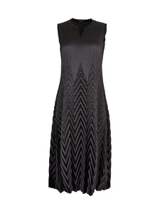 Midi Sheath Dress - Chevron Textured Crepe De Chine, Black | Meison Studio Presents Misook