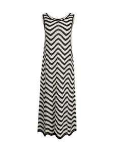 Midi Sheath Dress - Chevron Hem Intarsia Knit, Black/White | Meison Studio Presents Misook