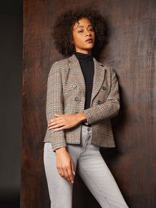 Classic Plaid Double Breasted Jacket in the Color Jones Black Multi | Jones New York