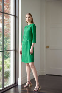 Split Neck Textured Knit Dress, Ivy | Meison Studio Presents Ming Wang
