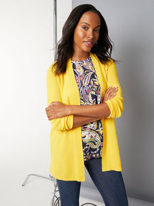 Open-Front Ribbed Trim Knit Cardigan in the Color Sunflower | Jones New York 
