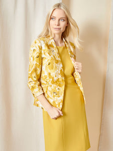 Linen Blend Ruched Sleeve One-Button Blazer in the color Butterscotch Multi | Kasper