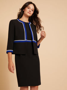 Grace Dress, Iconic Stretch Crepe, Black Striped | Kasper