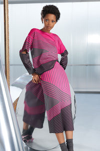 Asymmetrical Tunic - Stripe Colorblock Soft Knit, Mulberry/Granite/Black | Ming Wang