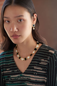 Resin and Pearl Dangle Earrings, Gold/Onyx | Ming Wang