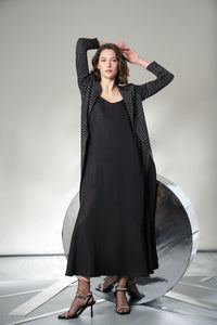 Plus Size Longline Open Front Jacket - Striped Knit, Black/Granite | Ming Wang