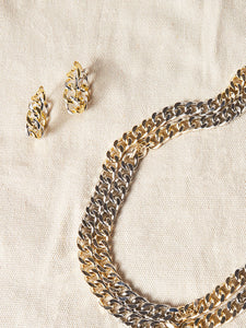 Two Tone 14K Gold & Rhodium Chain Link Hoop Earrings, Gold/Rhodium | Misook