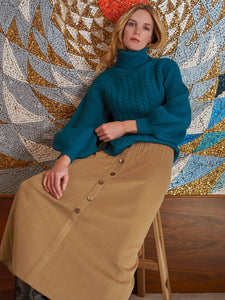 Ming Wang Knit Jersey Turtleneck Long Sleeve Top - M