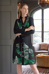 Belted Botanical Button-Front Knit Dress, Black/Ivy/Mink/Ivory | Meison Studio Presents Ming Wang