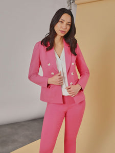 Modern Compression Faux Double Breasted Jacket, Fresh Guava | Meison Studio Presents Jones New York