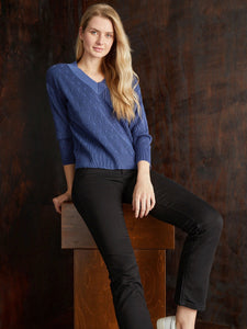 Two-Tone Stitch V-Neck Sweater, Collection Navy/Mineral Blue | Meison Studio Presents Jones New York