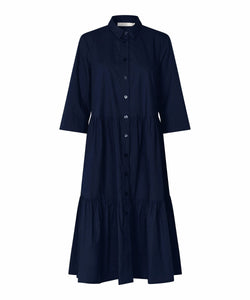 Nydilla Tiered Midi Dress | Maritime Blue Solid | Masai Copenhagen