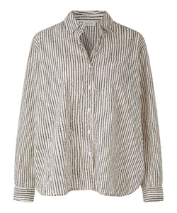 Isela Button-Up Cotton Shirt, Black Dotted Stripe | Meison Studio Presents Masai