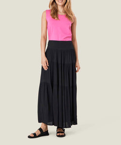 Sable Tiered Maxi Skirt, Black Solid | Meison Studio Presents Masai