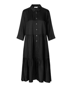 Isma Tiered Shirtdress, Black Solid | Meison Studio Presents Masai