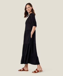 Nancie Elbow Sleeve Dress, Black Solid | Meison Studio Presents Masai