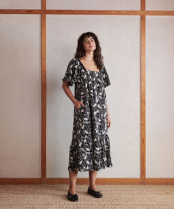 Neia Tie-Back Short Sleeve Dress | Black Print | Masai Copenhagen