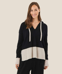 Fam Hooded Wool Sweater | Black White Solid | Masai Copenhagen