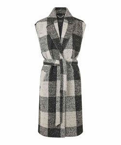 Tagea Tie-Waist Sleeveless Coat | Black Plaid Print | Masai Copenhagen