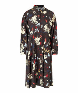 Nebinas Long Sleeve Midi Dress | Coffee Bean Foliage Print | Masai Copenhagen