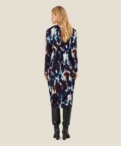 Namo Knee-Length Tulip Dress | Maritime Blue Abstract Print | Masai Copenhagen