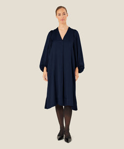 Nalo Smocked Sleeve Midi Dress | Maritime Blue Solid | Masai Copenhagen