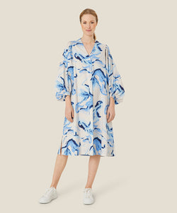 Nalo Smock-Sleeve Midi Dress | Powder Blue Print | Masai Copenhagen