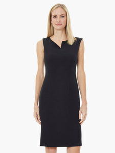 Plus Size Split Neck Stretch Crepe Sheath Dress, Black | Kasper