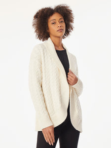 Shawl Collar Rounded Hem Cable Knit Cardigan in Color Jones White | Jones New York