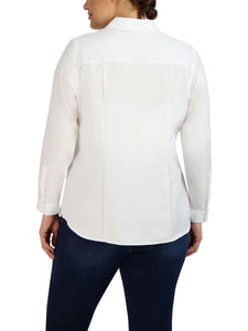 Plus Size Easy-Care Button-Up Shirt in the color White | Jones New York