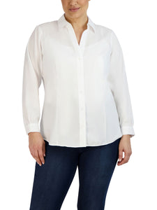 Plus Size Easy-Care Button-Up Shirt in the color White | Jones New York