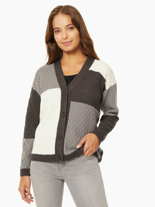 Patchwork Knit Button-Front Cardigan in Color Heather Grey Combo | Jones New York